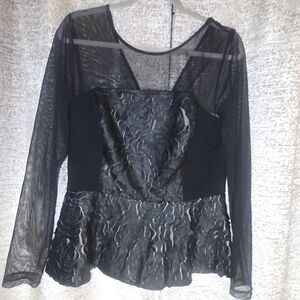 Boston Proper Black Sheer Floral Blouse